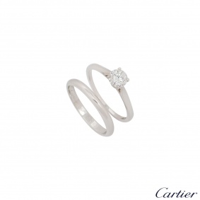 Cartier Platinum Diamond 1895 Solitaire Ring 0.50ct G/VS1 With Plain Wedding Band